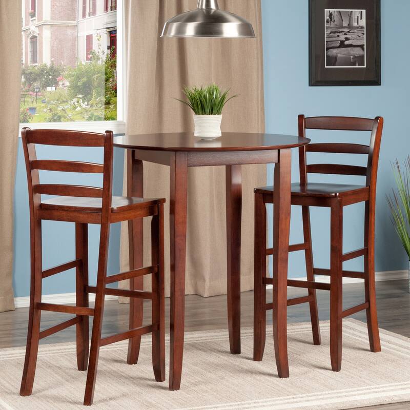3-Pc High Table with Ladder-back Bar Stools, Walnut - Walnut