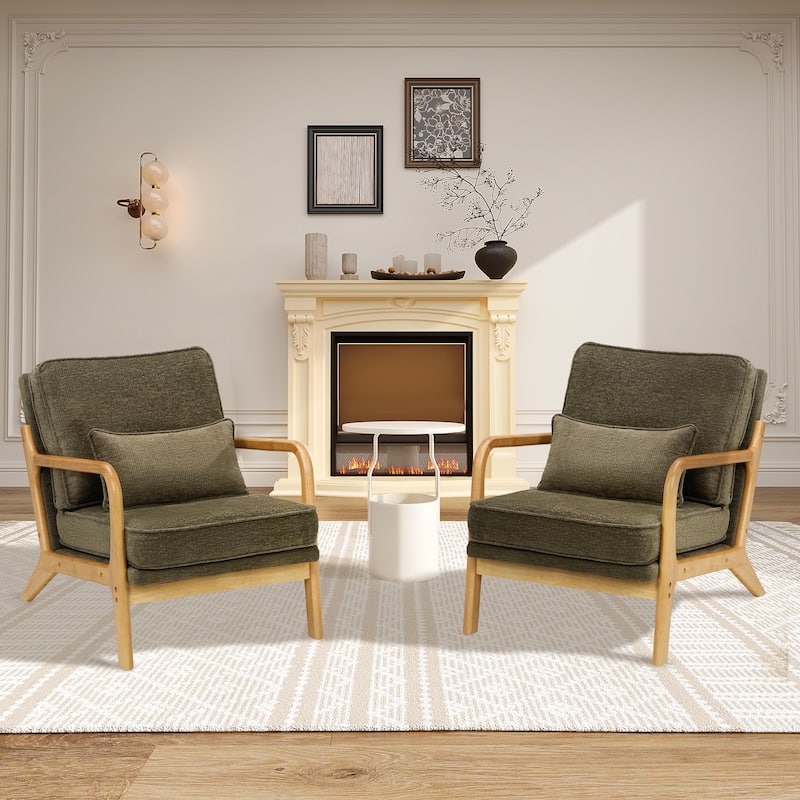 RENEWLINE Mid Century Modern Accent Chair with Lumbar Pillow - 2 - Green