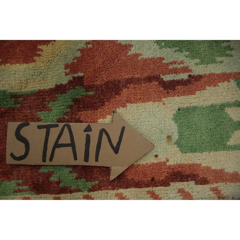 Hand Knotted Oriental 100% Wool Carpet Modern Geometric Green Gabbeh Area Rug - 9' 10'' X 8' 2''