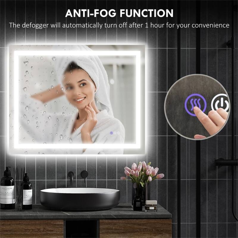 Clear Glass LED Vanity Mirror with Aluminum Frame, Defog and Touch Control