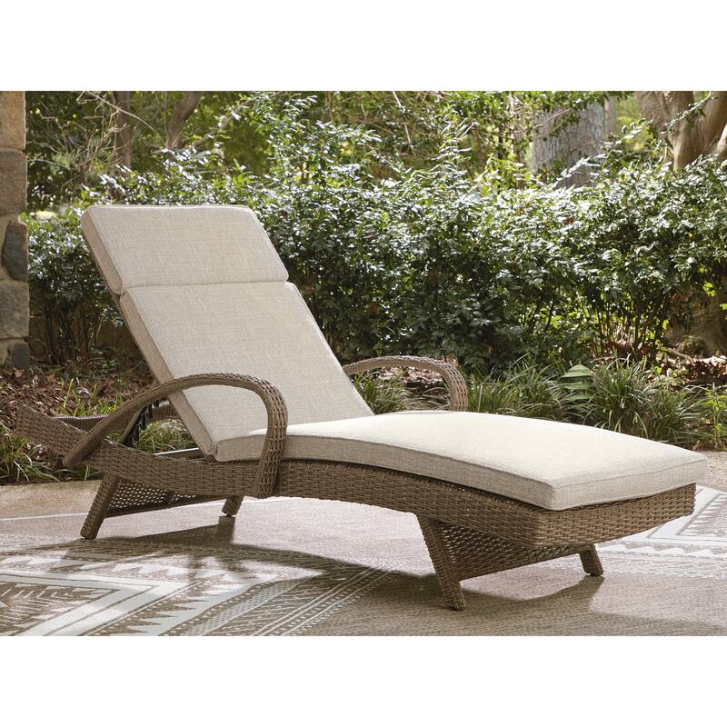 Signature Design by Ashley Carmel Bay Beige/Brown Chaise Lounge with Cushion - 30.13" W x 79.38" D x 39.75" H