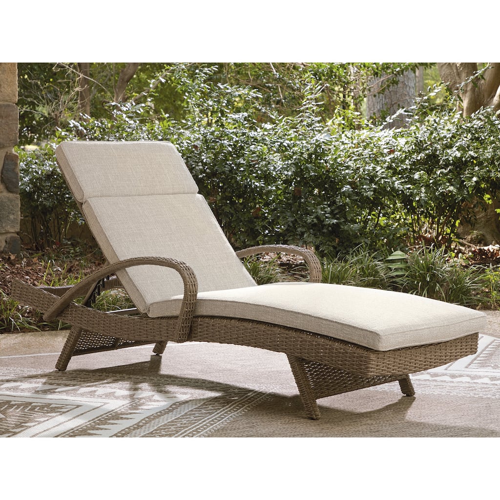 Signature Design by Ashley Carmel Bay Beige/Brown Chaise Lounge with Cushion - 30.13" W x 79.38" D x 39.75" H