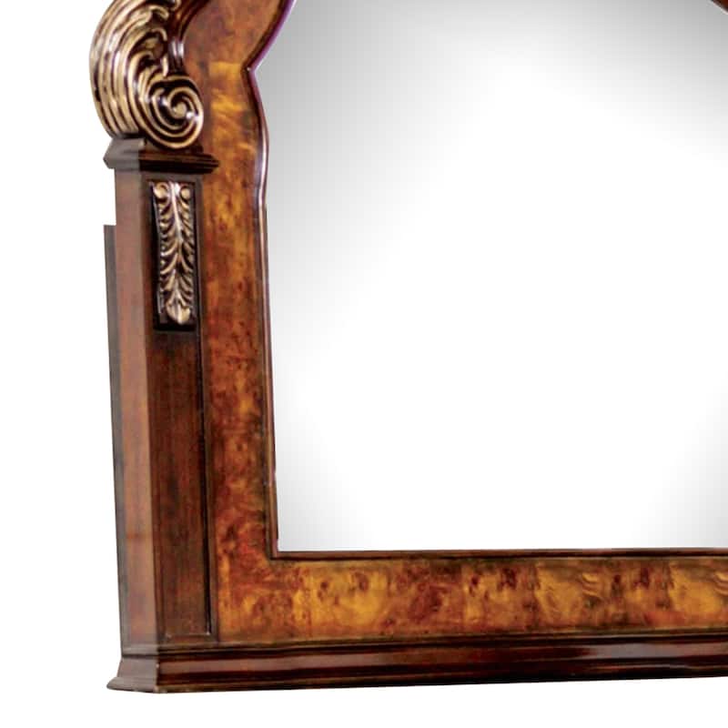 Iliana Dresser Mirror, Beveled Glass, Ornate Oak and Dark Cherry Brown, 48x54 - Cherry Brown, Oak Brown, Gold