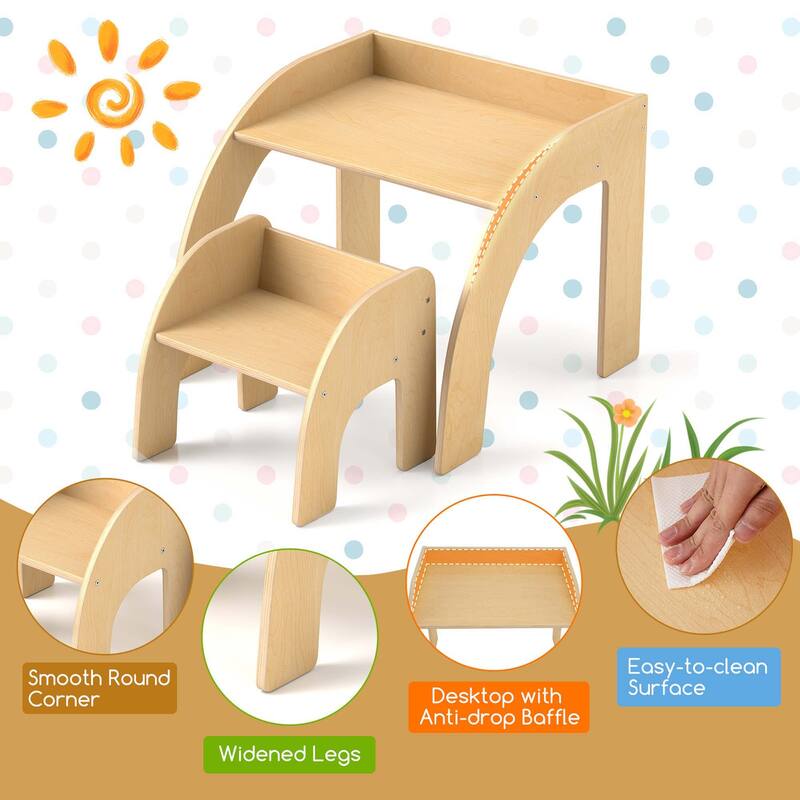 Kids Table＆Chairs Montessori Weaning Wooden Desk＆Chair