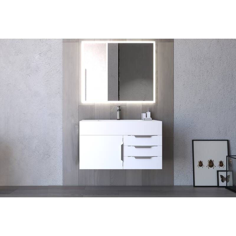 Nile 36-Inch Wall Mounted Bathroom Vanity Set w/ White Top