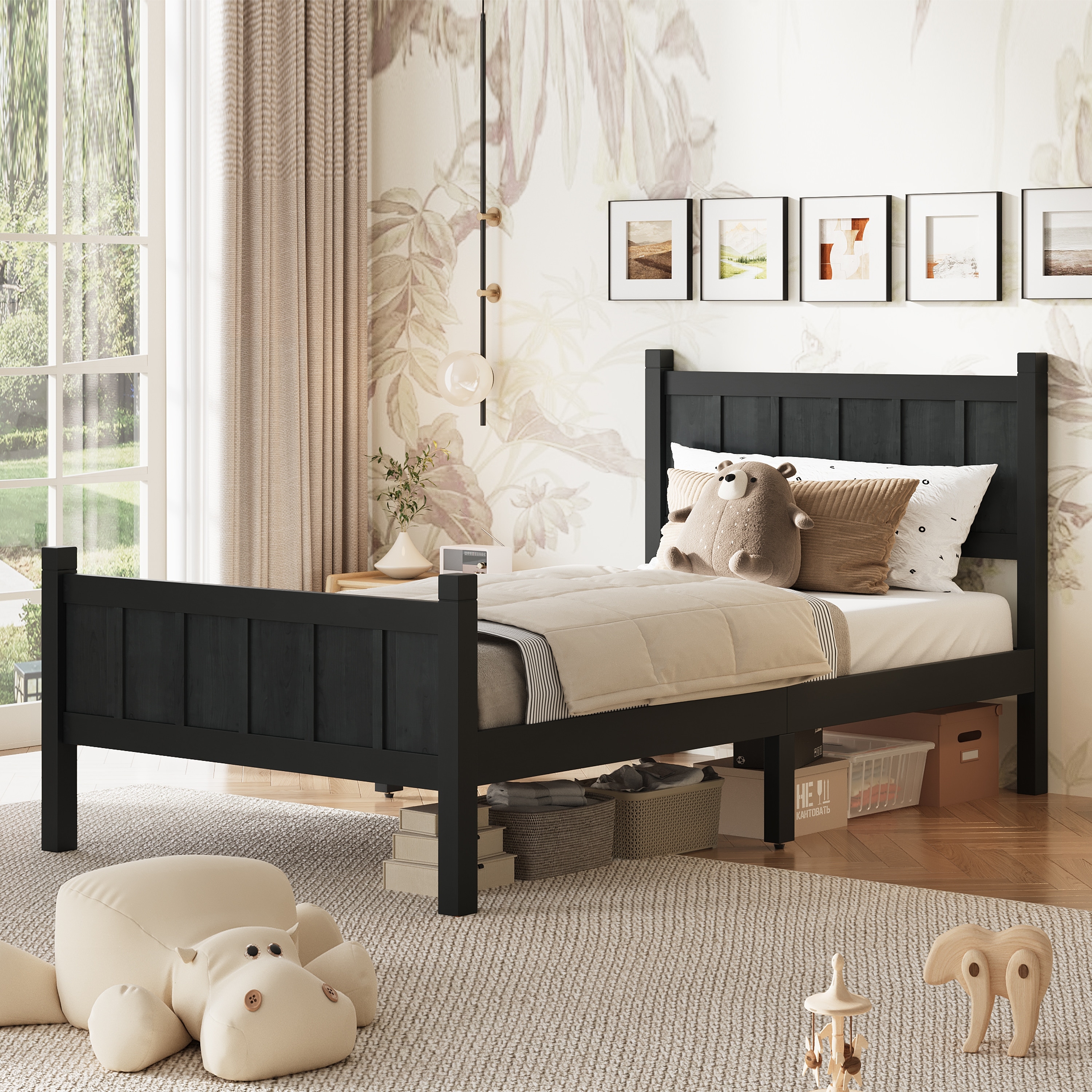 Minimalist Twin Size Flat Panel Bed with Headboard & Footboard