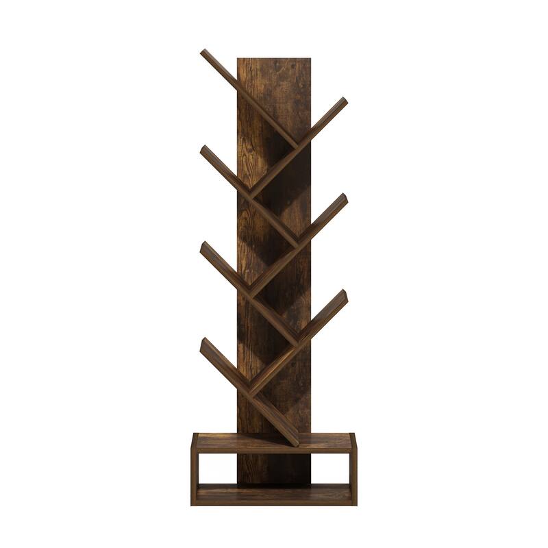 Furinno Tree Bookshelf 7-Tier Floor Standing Tree Bookcase with Bottom Shelf, Amber Pine
