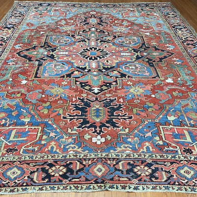 HERAT ORIENTAL Handmade 1940's Antique Heriz Wool Rug - 9'10" x 12'5"