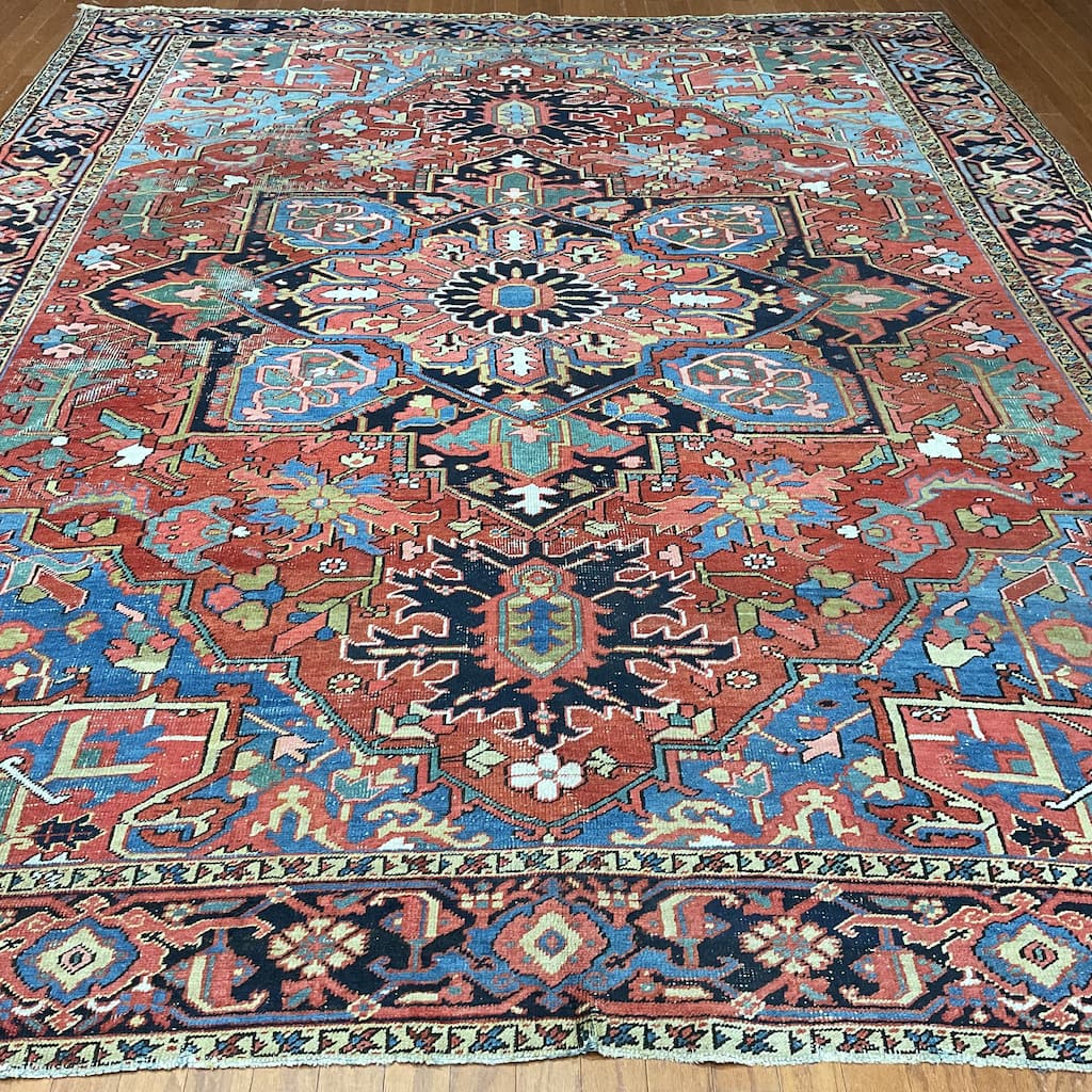 HERAT ORIENTAL Handmade 1940's Antique Heriz Wool Rug - 9'10" x 12'5"