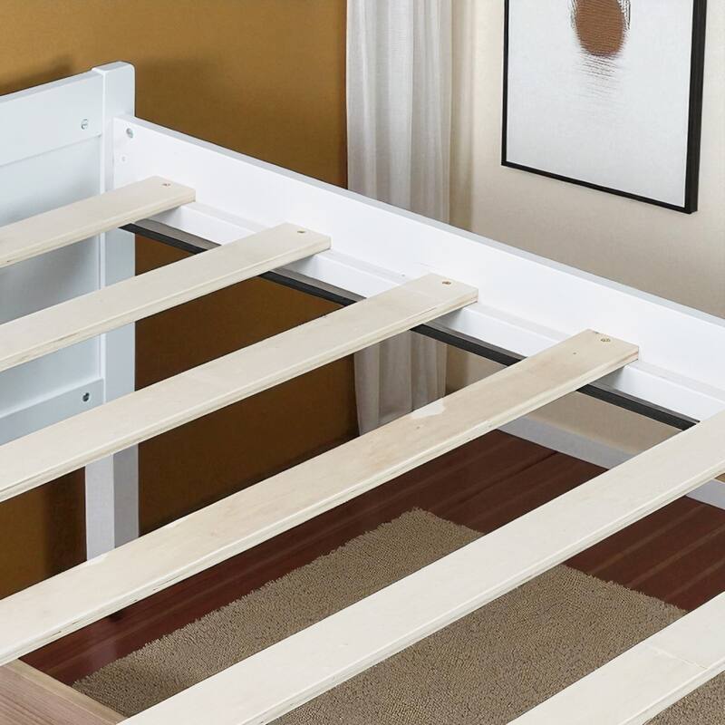 Twin Bed with Storage Drawers, Solid Rubberwood Platform, 10 Slats, No Box Spring Needed, Kids & Guest Room, 76.6"x41.6"