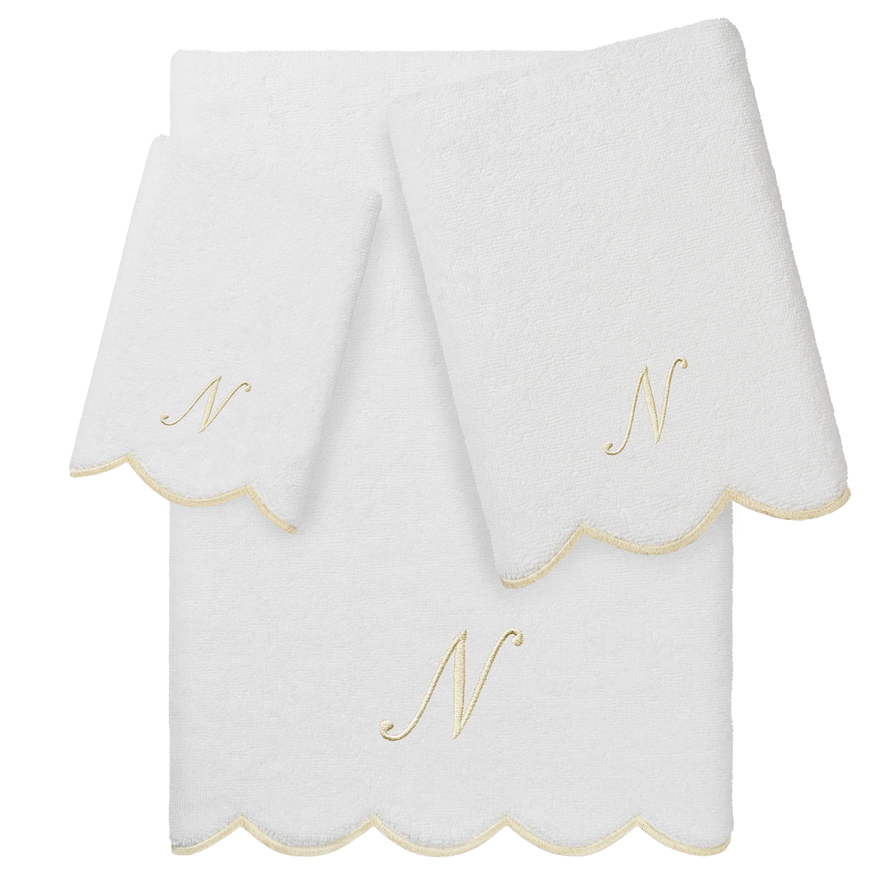 Authentic Hotel and Spa 100% Turkish Cotton Beige ADORNIA Scallop Personalized 3 Piece Towel Set - 3 Piece Set