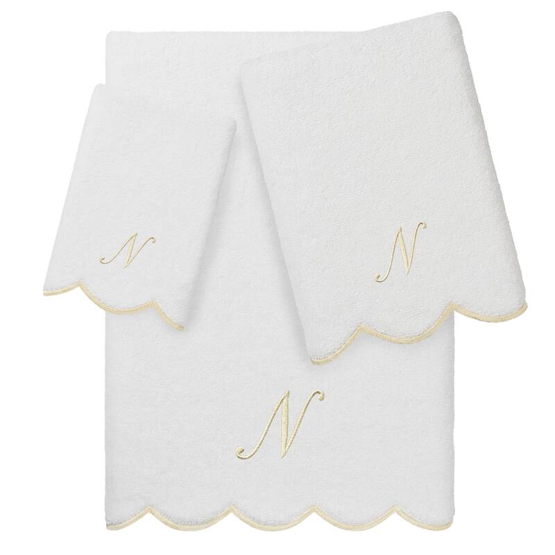 Authentic Hotel and Spa 100% Turkish Cotton Beige ADORNIA Scallop Personalized 3 Piece Towel Set - 3 Piece Set - N