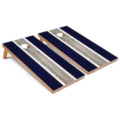Navy Striped Cornhole Boards with Case & Lights