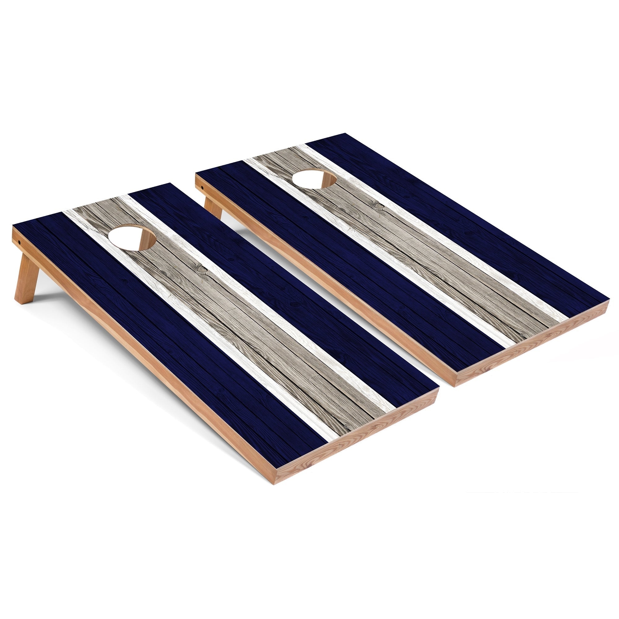 Navy Striped Cornhole Boards with LED Lights