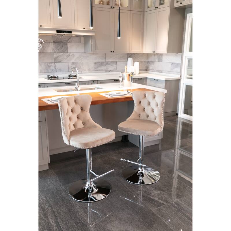 Velvet Swivel Barstools, Tufted Upholstered Dining Chair Set, Adjustable High Counter Chair, for Home Pub and Kitchen Island