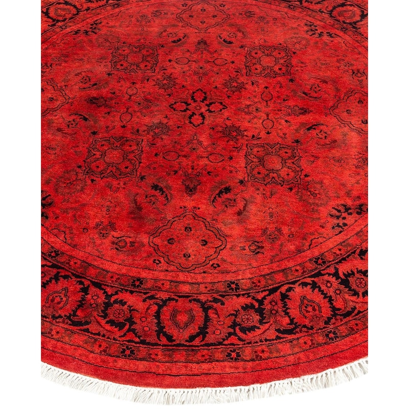 Overton Hand Knotted Wool Vintage Inspired Modern Contemporary Overdyed Red Square Area Rug - 5' 1" x 5' 1"