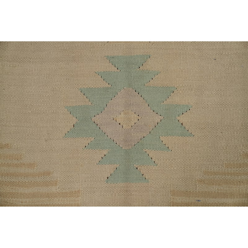 Hand Woven Oriental 100% Wool Carpet Southwestern Tribal Beige & Ivories Kilim Area Rug - 7' 10'' X 4' 8''