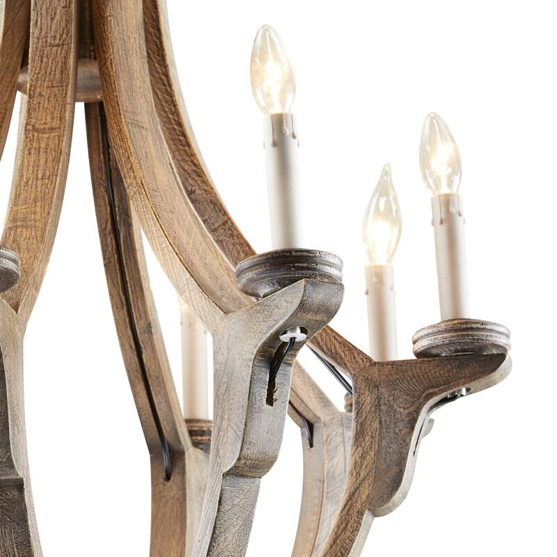 Wood Caged Style 8 Light Chandelier with Link Style Chain - Brown - Roche River Decor