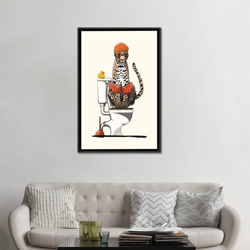 iCanvas "Leopard On The Toilet" by WyattDesign Framed