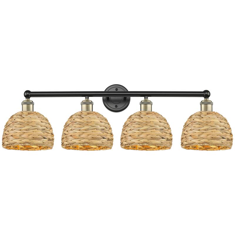 Innovations Lighting Endless Possibilities Edison - Woven Rattan - 4 Light 35" Bath Vanity Light - Black Antique Brass