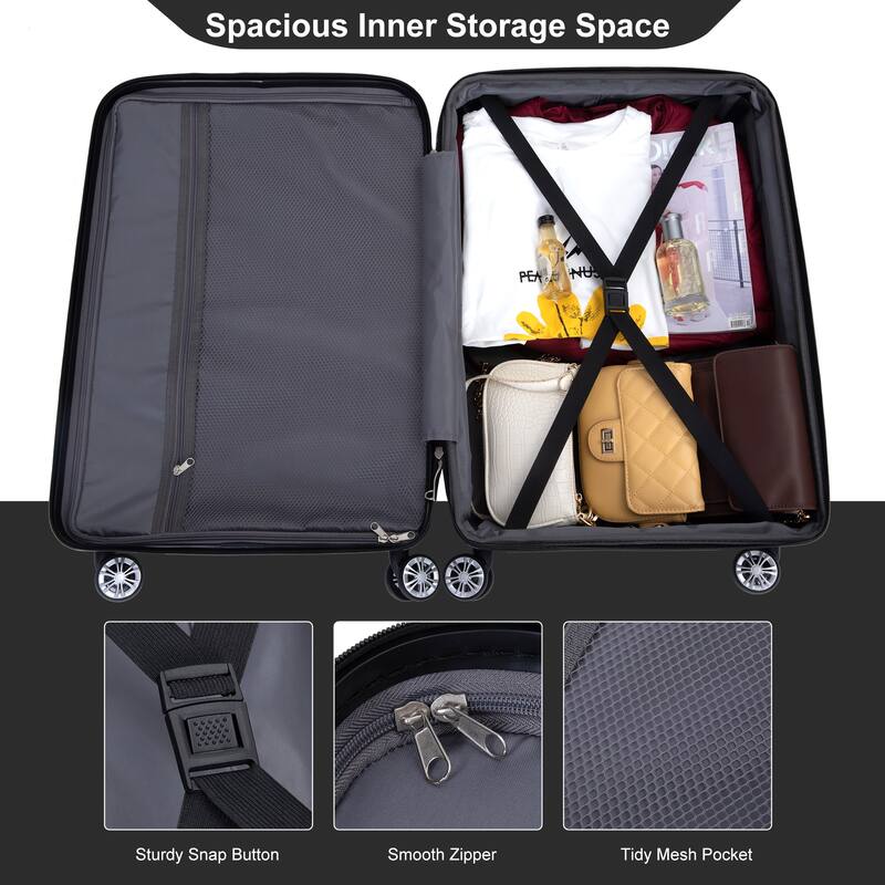 Luggage set of 5 pieces, expandable hard PC luggage set with TSA lock for rotating wheels