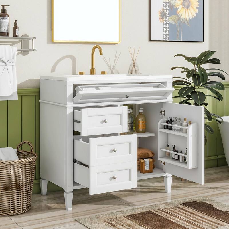 36'' Bathroom Vanity with Top Sink, 3 Drawers for Stylish Storage - With Sink - White