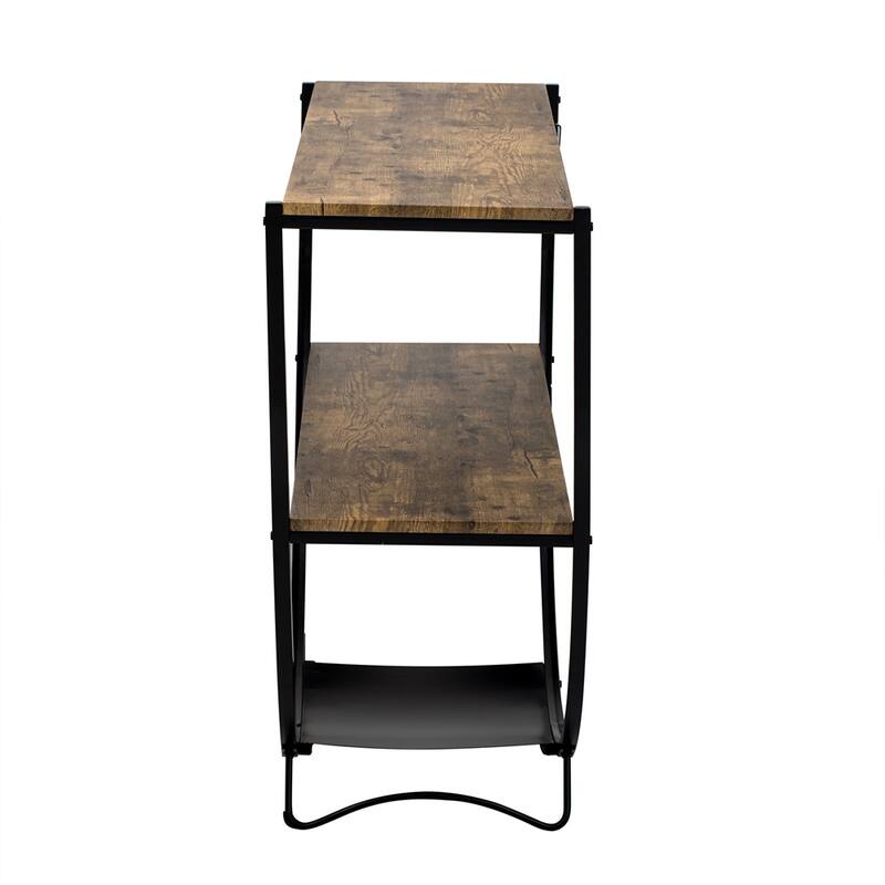 Rustic Demilune Shape Textured Metal Distressed Wood Console Table