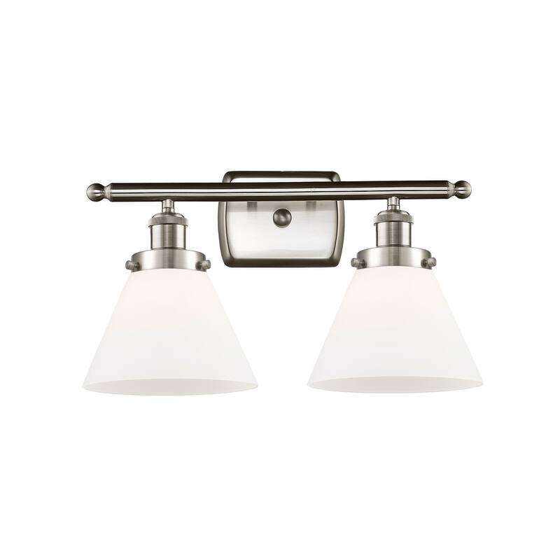 Innovations Lighting Large Cone 2 Light 16" Wide Vanity Light - Brushed Satin Nickel / Matte White