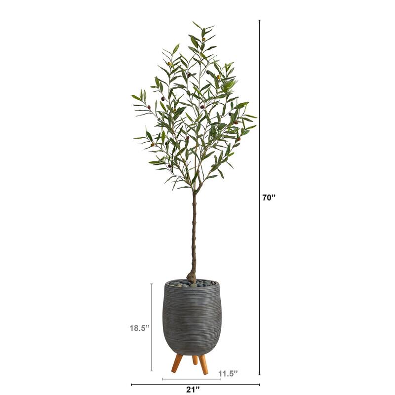Artificial Olive Tree 70 Inch Indoor Outdoor Faux Tree with Planter Stand - Green - 61 Inches and Over