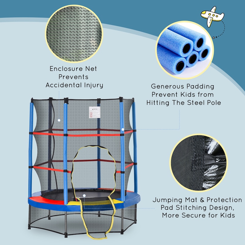 Outsunny 5' Diameter Kids Trampoline with Net for Indoors & Outdoors, Ages 3 to 6