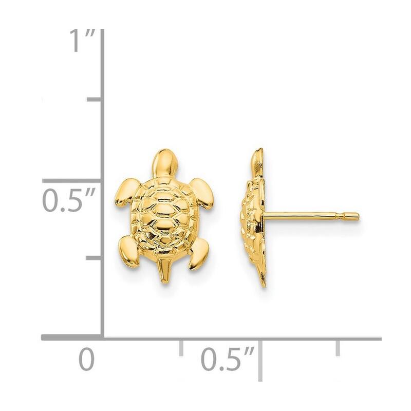 Curata Solid 14k Yellow Gold Childrens Textured Turtle Post Earrings (8mmx11mm) - Orange