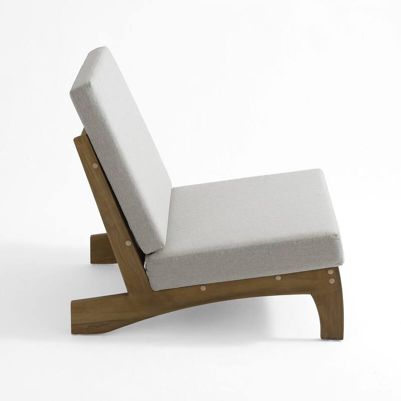 Teak Outdoor Armless Lounge Chair Set Loveseat with Cushions