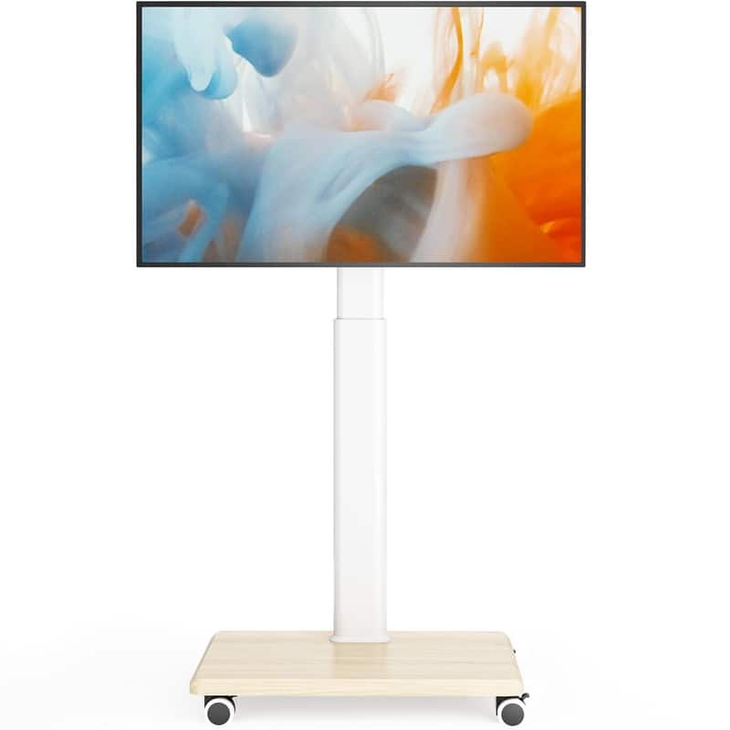Mobile TV Stand for 27 to 65 Inch TVs, Portable Rolling TV Cart on Wheels - White - Floor TV Stand