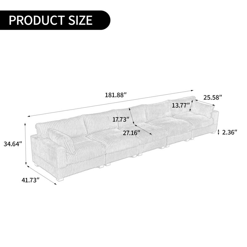 Plush Corduroy Upholstered Modular Sectional Sofa with Pillows
