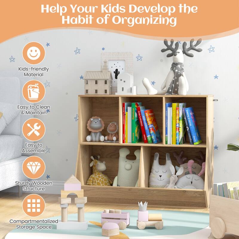 5-Cube Wooden Kids Toy Storage Organizer with Anti-Tipping Kits - 35.5" x 16" x 30"