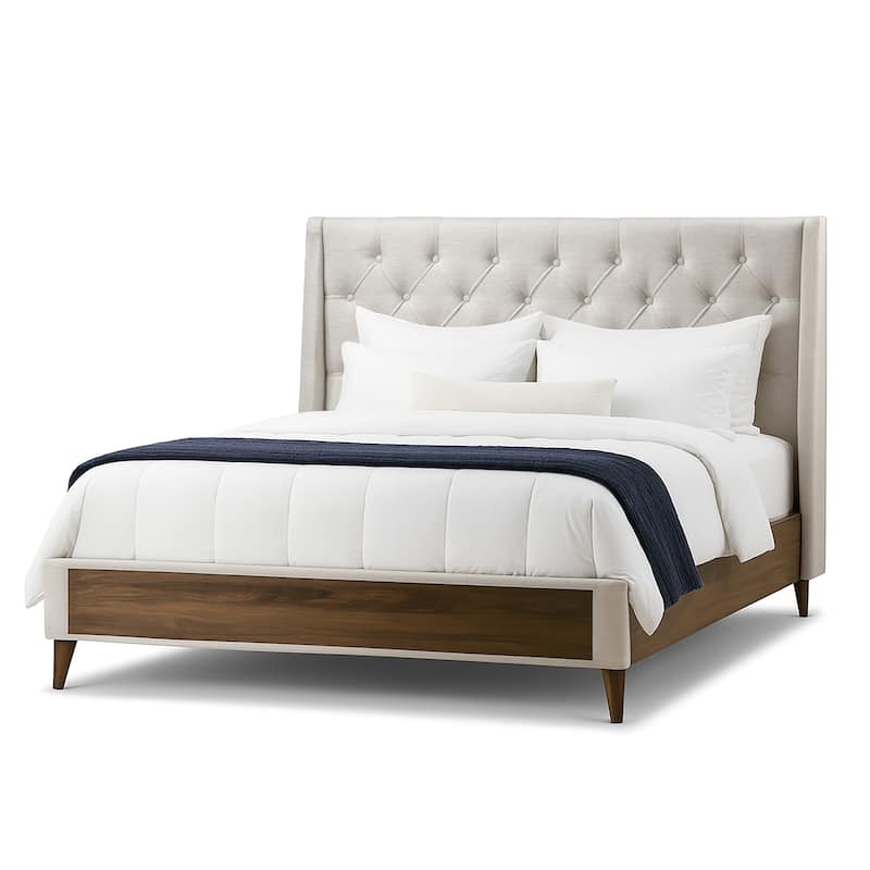 Arlo Button Tufted Beige Fabric Bed - King