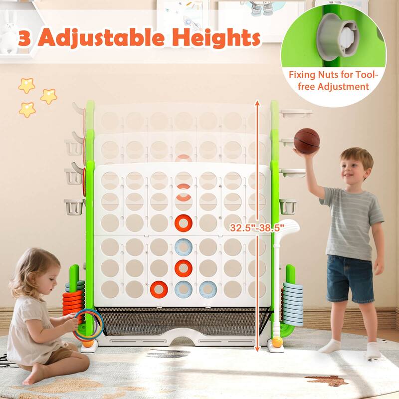 Costway Giant 4-in-a-Row Game Set with Ring-toss, Basketball Hoop, - See Details