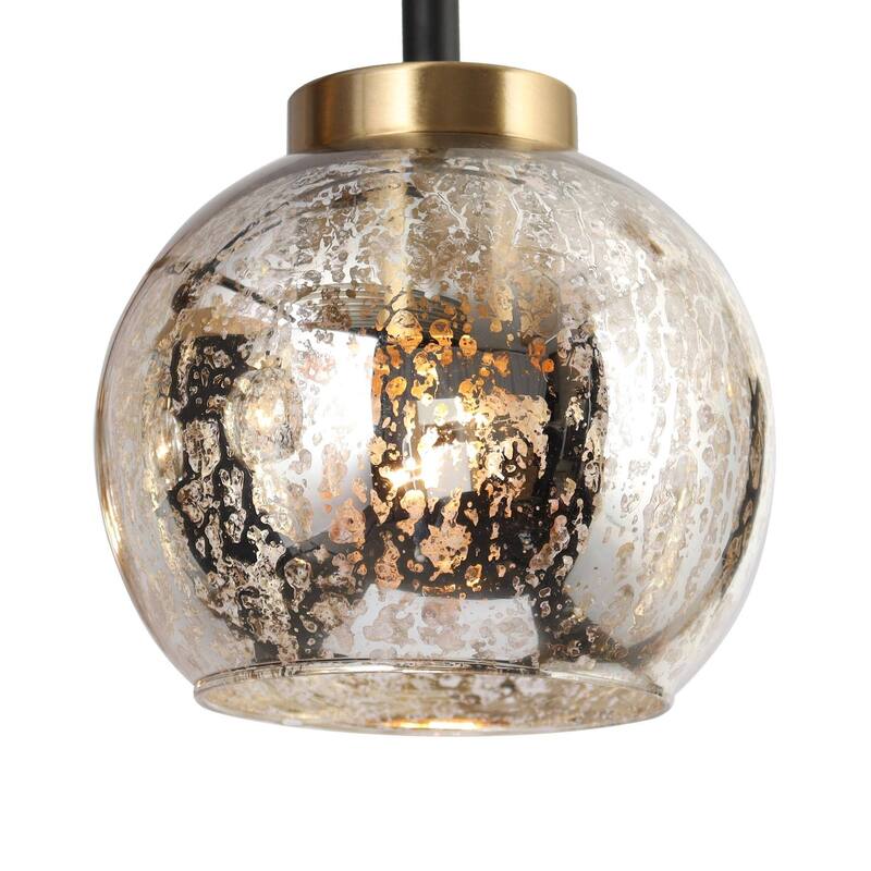 Modern 4-Light Black Gold Chandelier Mercury Glass Pendant Light for Dining Room - 21" L x 20" W x 10" H