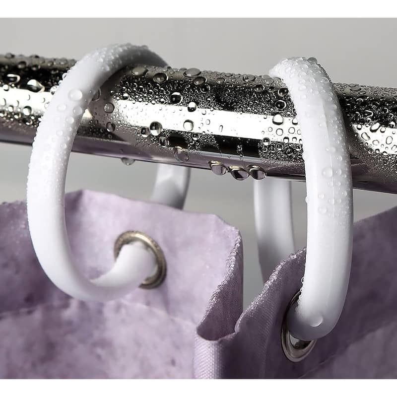 12 Piece Premium Plastic White Shower Curtain Hooks Rings Round