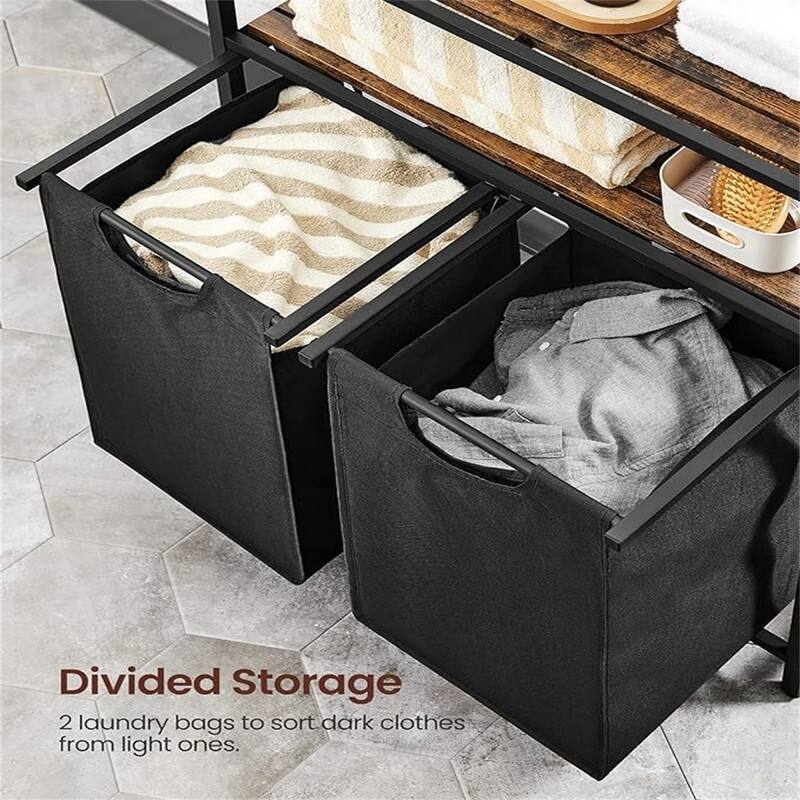 Laundry Sorter with 2 Pull-Out and Removable Bags, 2 Shelves - 28.8"L x 13"W x 36.2"H