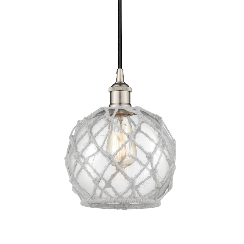 Innovations Lighting 616-1P-11-8 Farmhouse Pendant Farmhouse 8" Wide - Polished Nickel / Clear Glass with White Rope