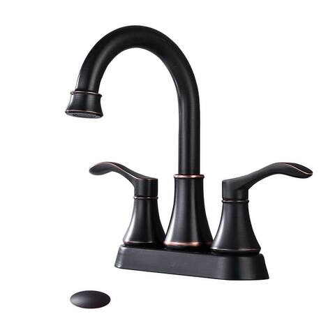 PROOX 4 in. Centerset Bathroom 360 Degree Swivel Spout Sink Faucet Double Handle w/ Drain Assembly