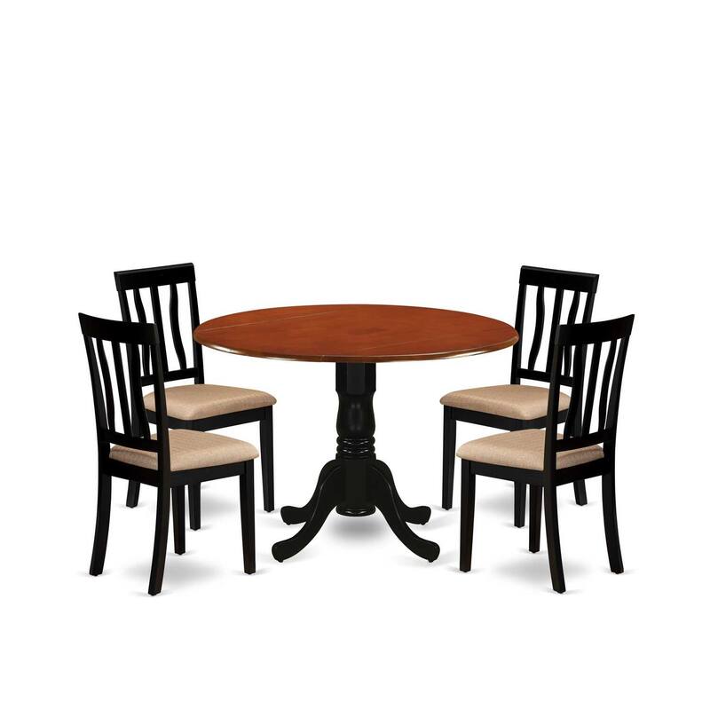 HomeStock 5-Piece Round Black and Cherry Finish Solid Wood Top Dining table with 4 Chairs