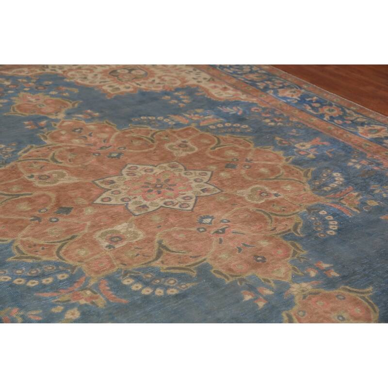Floral Medallion Tabriz Persian Area Rug Blue Handmade Wool Carpet - 9'5"x 12'5"