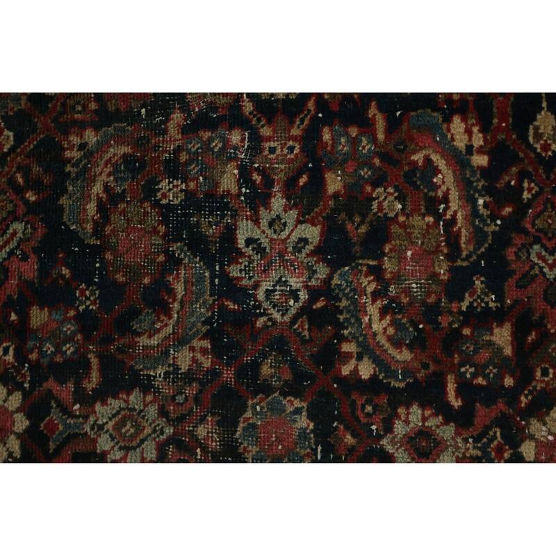 Hand Knotted Oriental 100% Wool Carpet Traditional Floral Navy Blue & Blues Malayer Runner Rug - 11' 4'' X 3' 7''