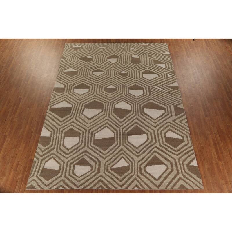 Large Abstract Modern Rug Handmade Wool Carpet - 9'11"x 13'9"