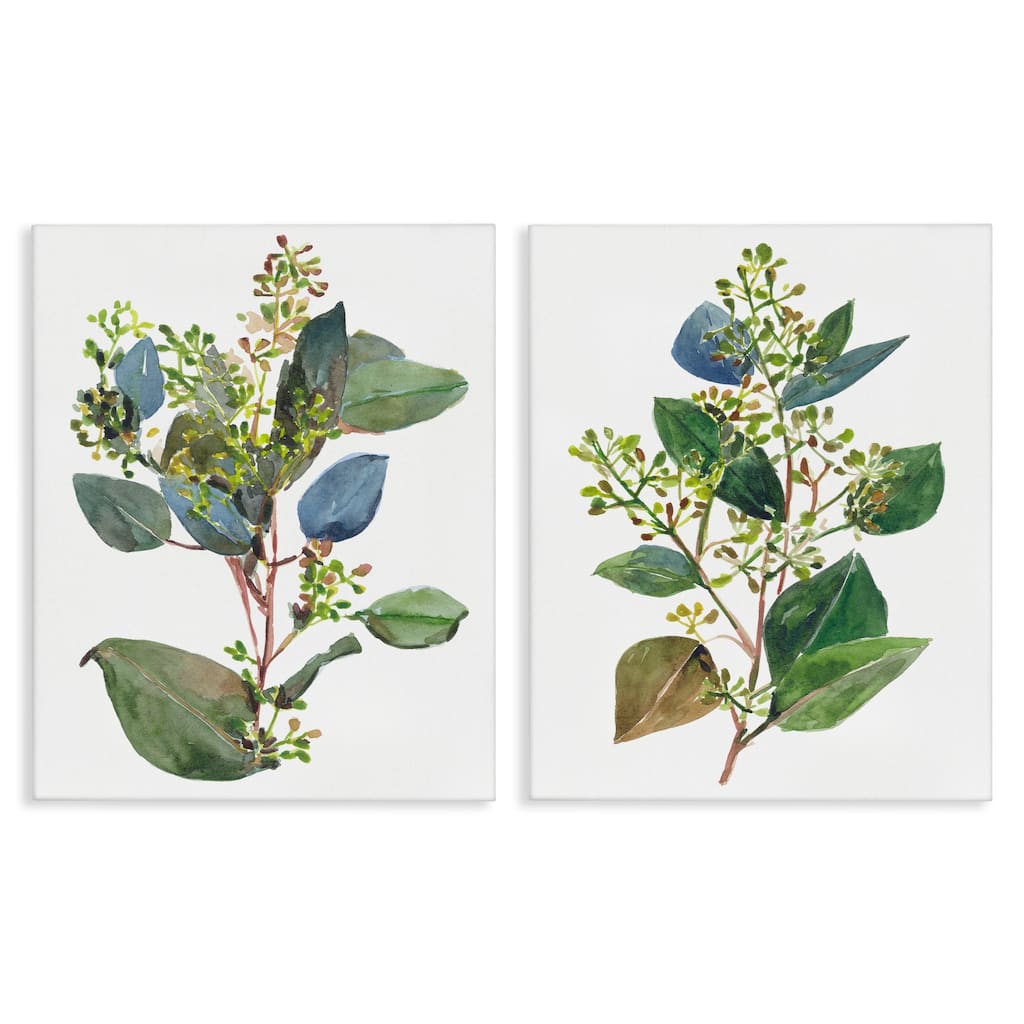 Stupell Soft Eucalyptus Plant Blue Green Ombre Leaves, 2pc Multi Piece Canvas Wall Art Set