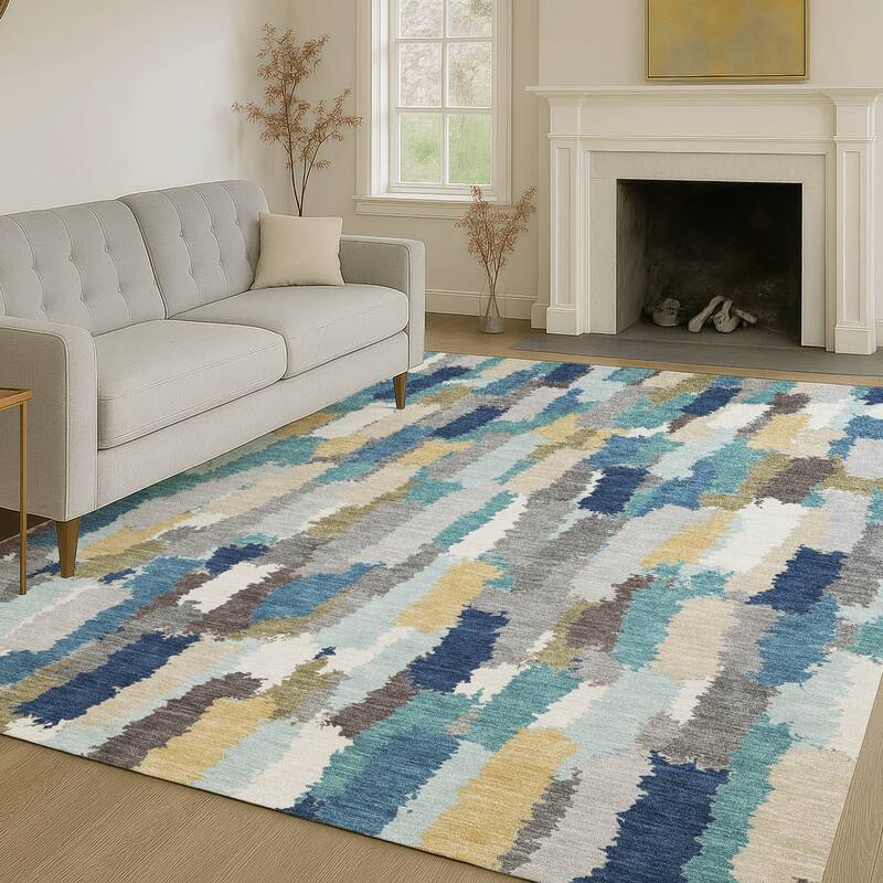 Machine Washable Indoor/ Outdoor Contemporary Stacks Chantille Rug