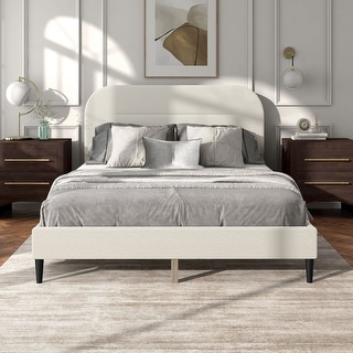 Furniture of America Gail Modern White Boucle Adjustable Queen-Size Platform Bed
