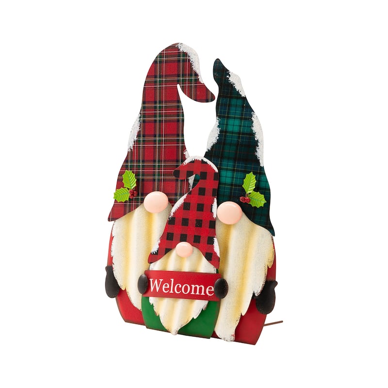 Glitzhome Metal Christmas Snowman Nutcracker Gnome Family Yard Stakes Wall Decor